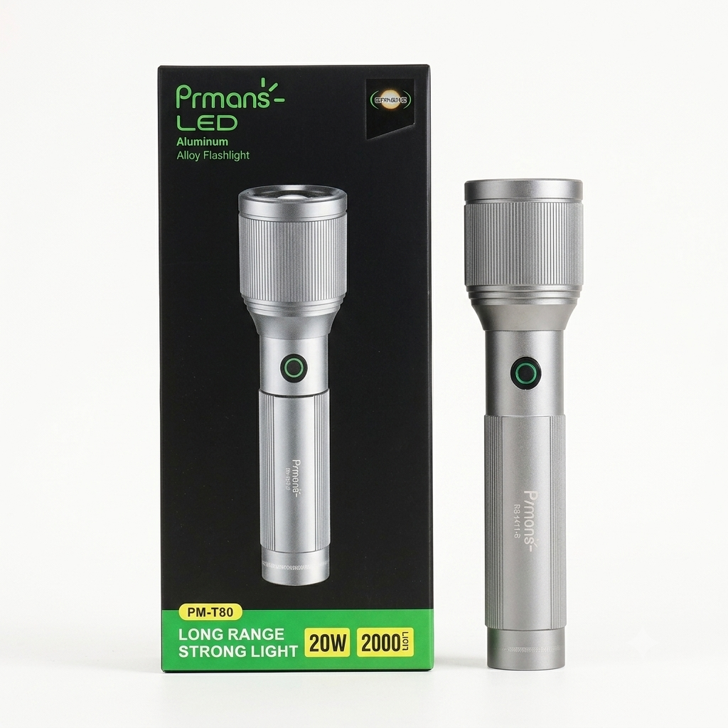 Prmans PM-T80 Long Range Flashlight - 20W Powerful Aluminium Alloy Torch Light