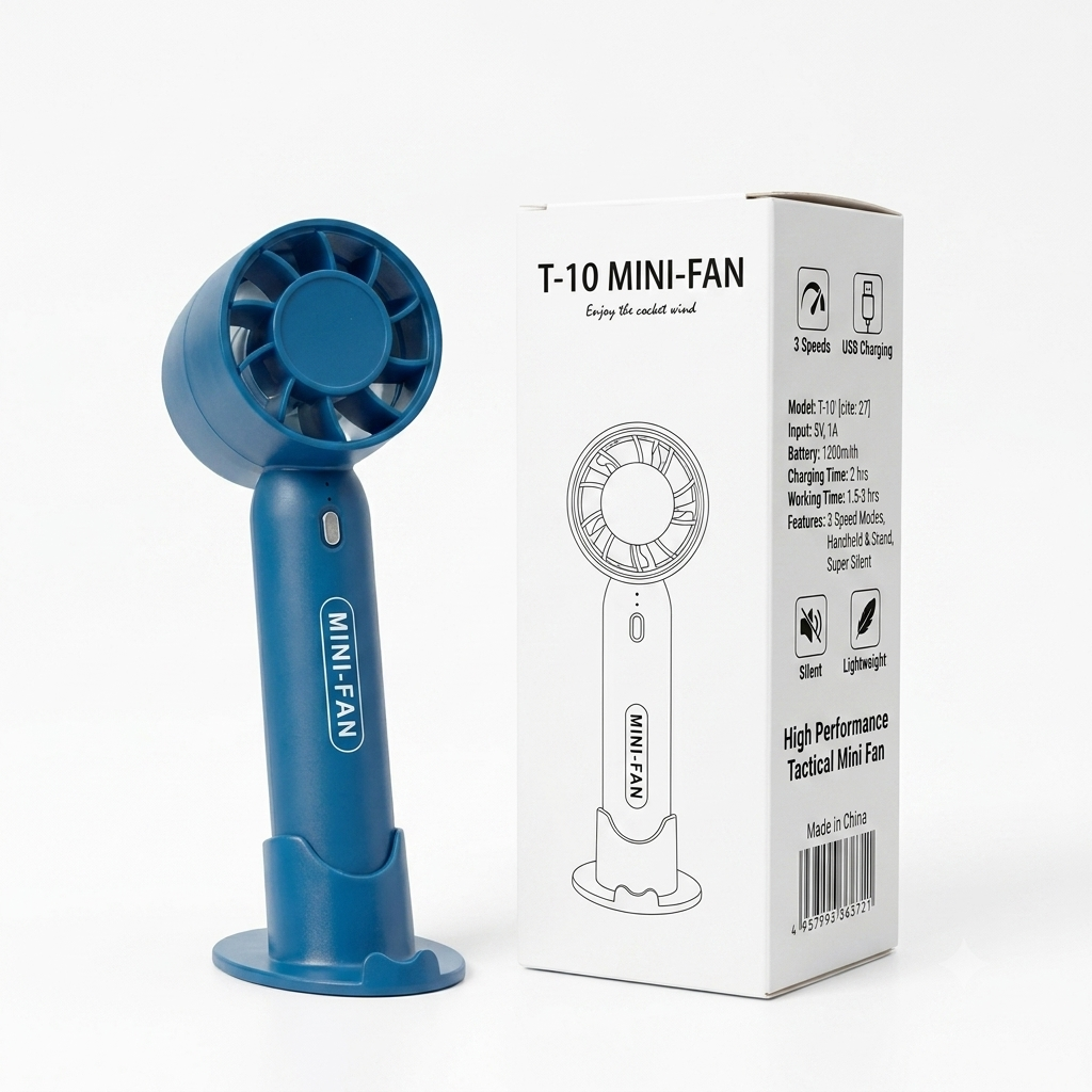 T-10 Portable Handheld Mini Fan - Rechargeable USB Desktop Pocket Fan