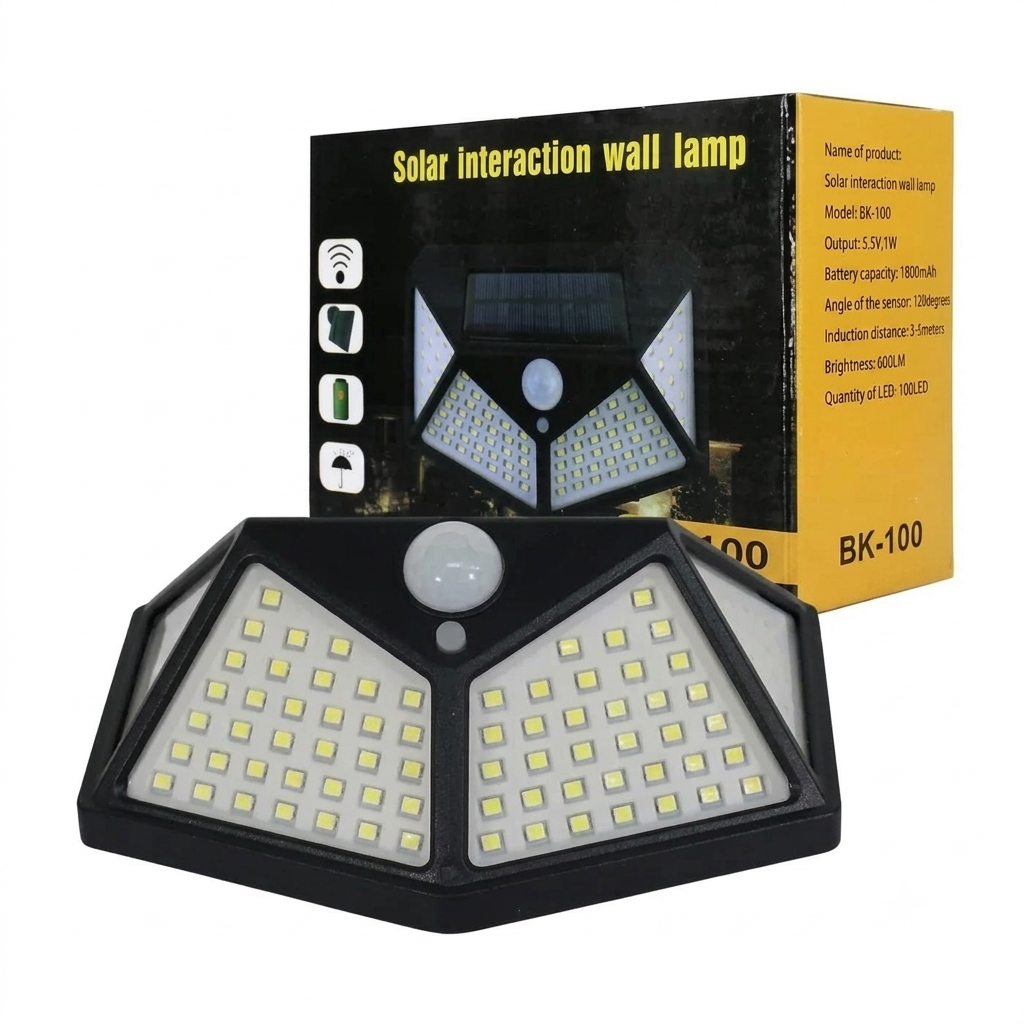 Solar Interaction Wall Lamp BK-100 - 100 LED Outdoor Motion Sensor Light